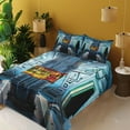 thumbnail image 4 of Ambesonne Outer Space Fitted & Top Sheet Set with Shams, Ship Station Base, Blue Black Orange, 4 of 8