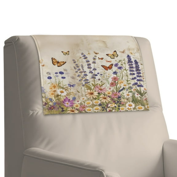 Xixirimido Butterfly Daisy Lavender Floral Pattern Recliner Chair Head Rest Slipcover Non Slip Waterproof Recliner Chair Cover Leather Sofa Couch Headrest Protector Covers, 2Pcs
