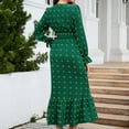 thumbnail image 4 of Womens Swiss Dot Boho Button Maxi Dress Long Sleeve Crew Neck Ruffle Hem Flowy Beach Party Long Cocktail Dresses, 4 of 7