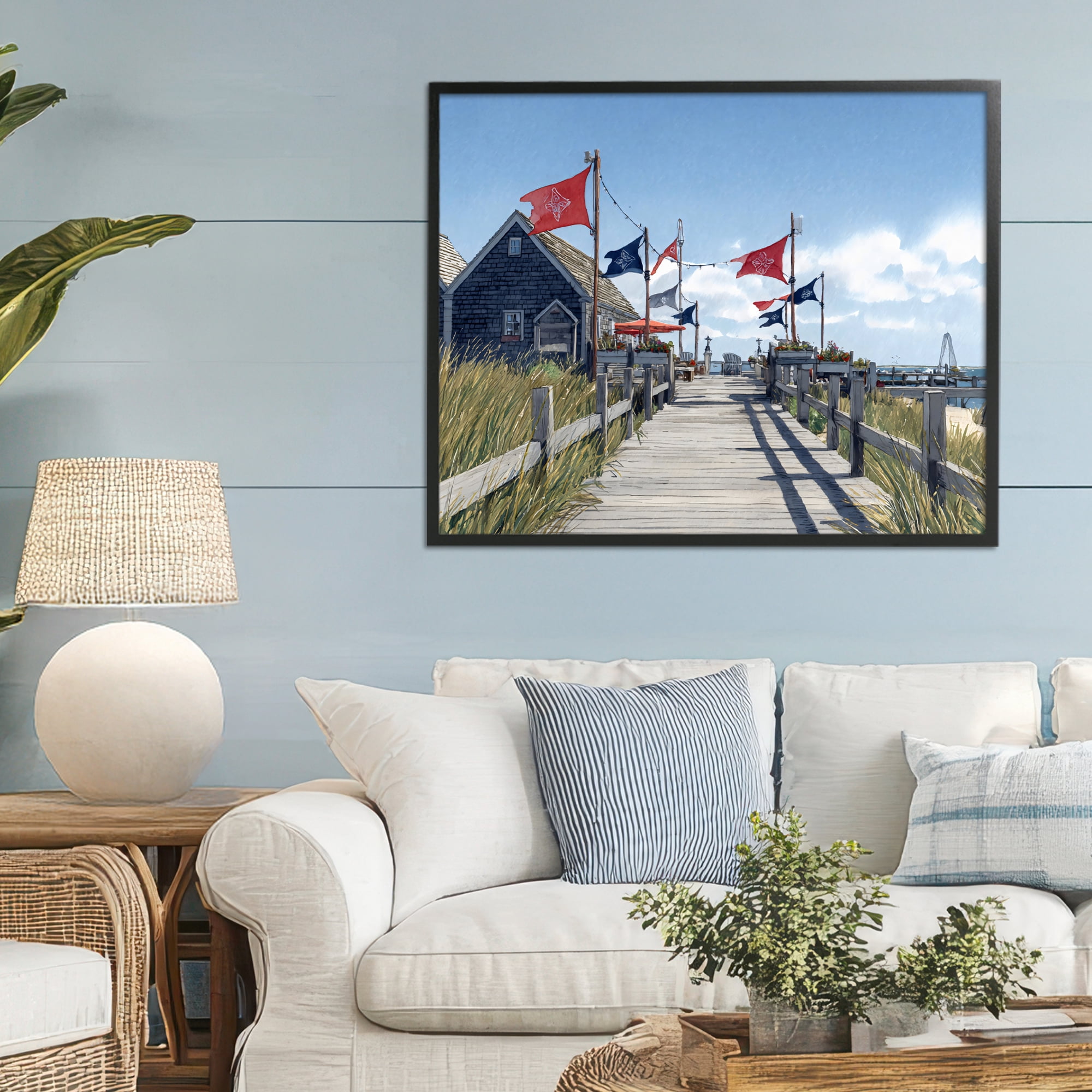 Stupell Industries Summer Boardwalk Stroll Black Framed Giclee Art, design by Franklyn Gregory