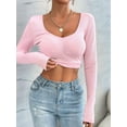 thumbnail image 6 of Women'S Long Sleeve Going Out Crop Top Pleated Trendy Shirt Sweetheart Neck Y2K Ruched Cropped Tops Pink S, 6 of 9