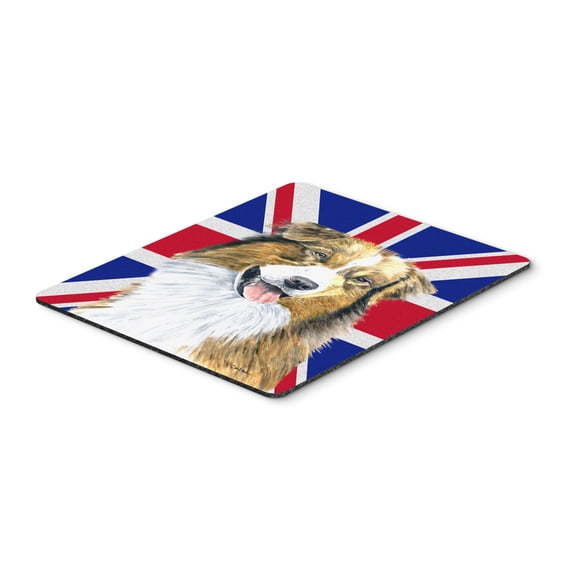 "Australian Shepherd with English Union Jack British Flag Mouse Pad Hot Pad or Trivet"