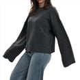 thumbnail image 3 of Suéteres de Cuello Redondo para Mujer, Conjuntos de Otoño, Tops de Punto Acanalado de Larga A Gris Oscuro L, 3 of 10