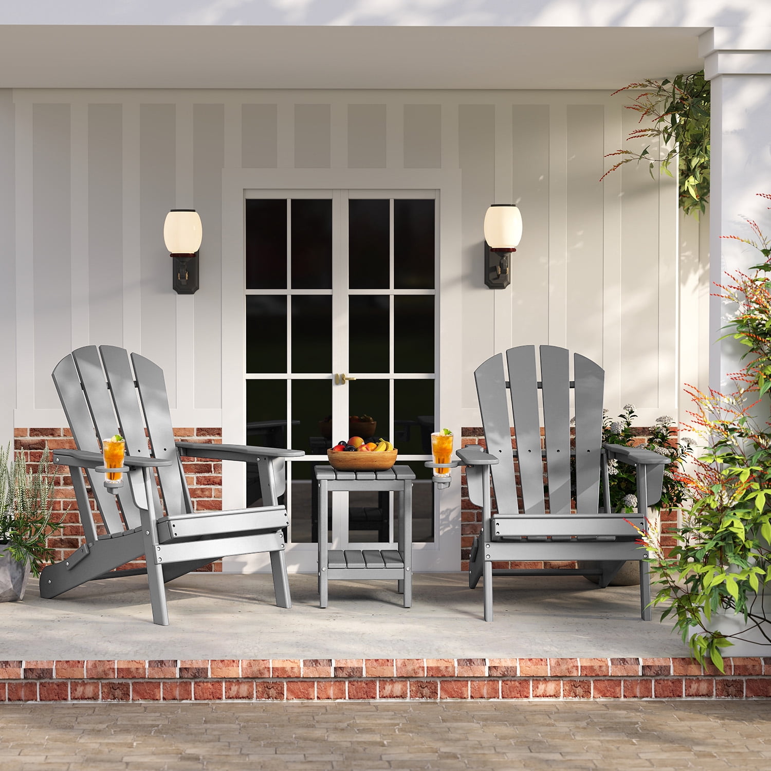 FODINGHILL Folding Adirondack Chair Set of 2,HDPE All Weather Fire Pit Chairs,Outdoor Plastic Chairs for Patio Porch Garden,Grey