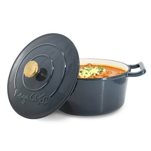 MegaChef 5.3 Quarts Round Enameled Cast Iron Casserole with Self Basting Lid in Gradient Dark Blue