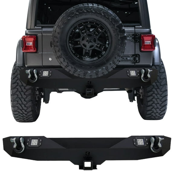 Vijay Steel Rear Bumper For 2018-2024 Jeep Wrangler JL/JLU w/D-ring and Spotlight(Black Texture)