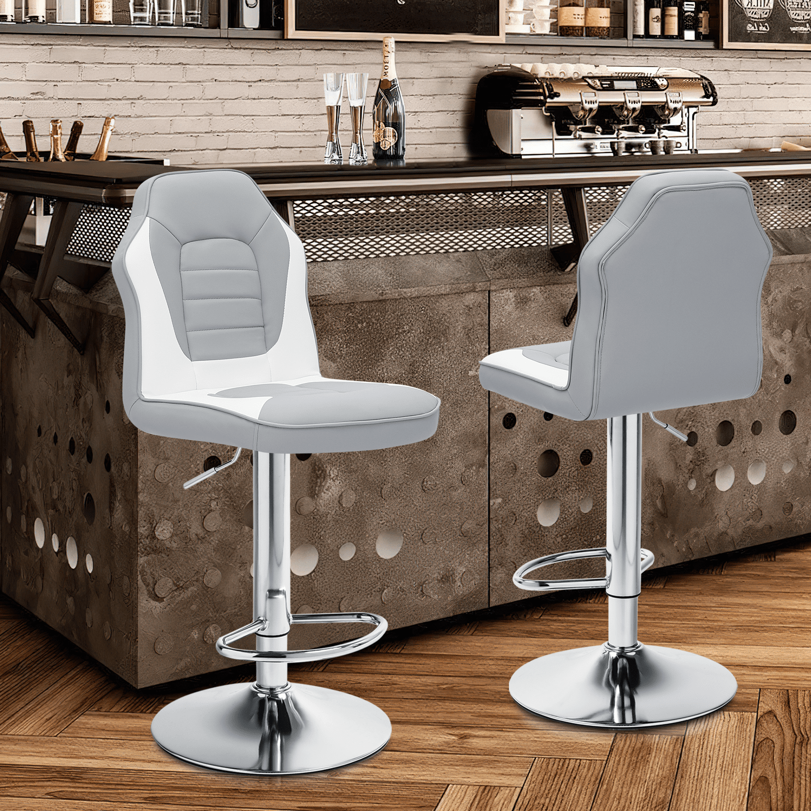 Magshion Extra Comfort Modern Racing Seat Bar Stools Chair Adjustable Swivel Mixed Color Set of 2 Gray/White