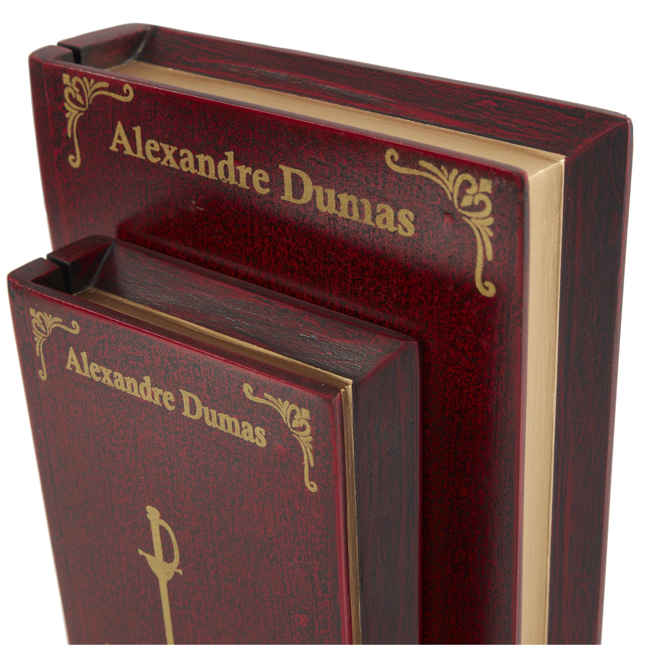 DecMode "The Three Musketeers" Faux Book Storage Red Mango Wood Decorative Box with Gold Accents, 2 Count