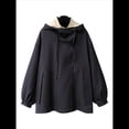 thumbnail image 1 of Gabardina con Capucha para Mujer, Chaqueta con Solapa y Botones, Cortavientos de Longitud Media con Bloques de Color Negro S, 1 of 6
