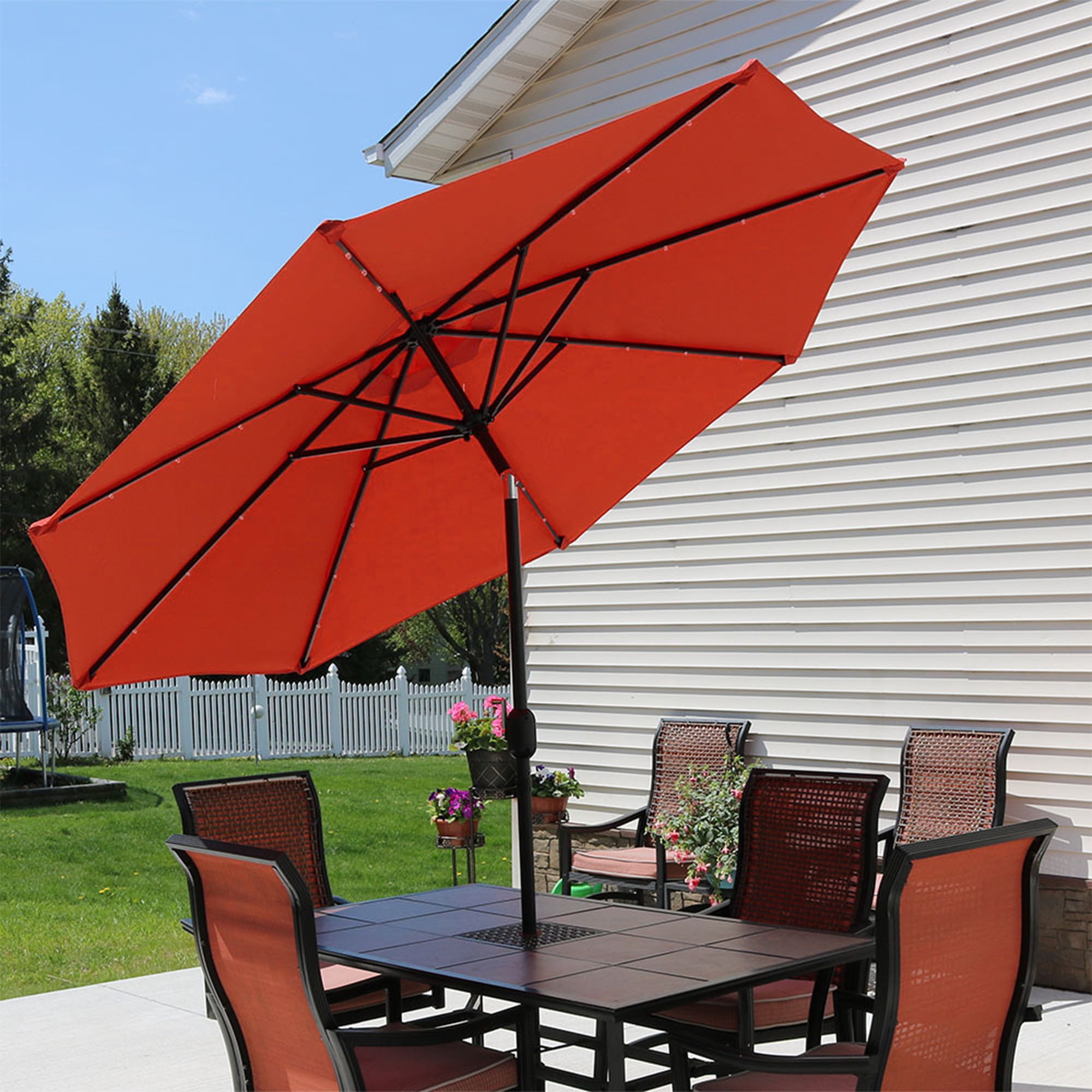 Blissun Parasol Solaire De 2,3 M Avec 18 LED Pour Table De Marché, Bleu