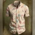 thumbnail image 4 of Zylanna Men's Button Down Shirts, Casual Short Sleeve Turn Down Collar Hawaii Print Fashion Tops for Men Khaki, 4 of 5