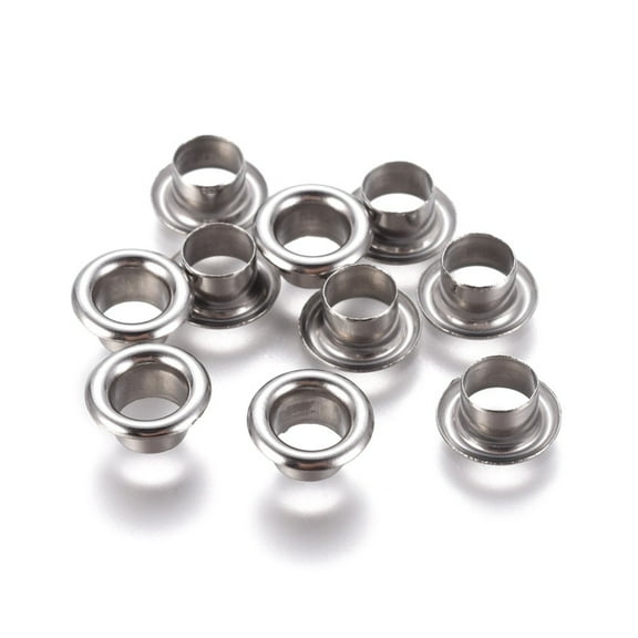201 Stainless Steel 50 pc Tarnish Resistant European style 201 Stainless Steel Eyelet Core Grommet for Large Hole Beads Flat Round Stainless Steel color 9x4.5mm Hole: 5mm