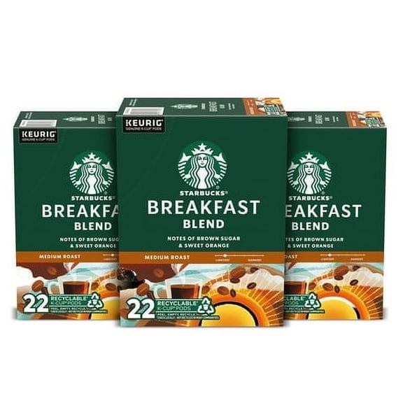 (3 pack) (3 pack) Starbucks Breakfast Blend, Medium Roast Coffee, Keurig K-Cup Single Serve Coffee Pods, 22 Count