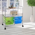 thumbnail image 4 of CRXX Rolling Storage Cart w/ 4 Drawers 2 Shelves Metal Rack Shelf Home Office School Beauty Salon Utility Organizer Cart with Wheels (Blue & Green), 4 of 10