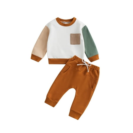 

Sunisery Toddler Baby Girls Boys Pants Sets Long Sleeve Round Neck Patch Color Tops + Casual Drawstring Pants White 3-6 Months