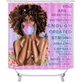 thumbnail image 2 of Juego de 4 cortinas de ducha para niña negra, diseño de mariposa azul y morado, reina de la melanina, mujer afroamericana, decoración de baño, cortina de ducha negra de tela impermeable, alfombrilla, 2 of 7