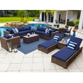 thumbnail image 1 of Tuscany 19-Piece Resin Wicker Outdoor Patio Furniture Combination Set with Sectional Set, Round Dining Set, and Chaise Lounge Set (Half-Round Brown Wicker, Sunbrella Canvas Navy), 1 of 3