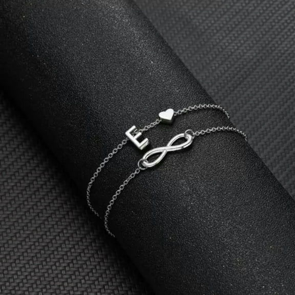 EOEMY 925 Silver 2 Layers A-Z Letter Initial Anklet Bracelet Charm Women Jewelry-E