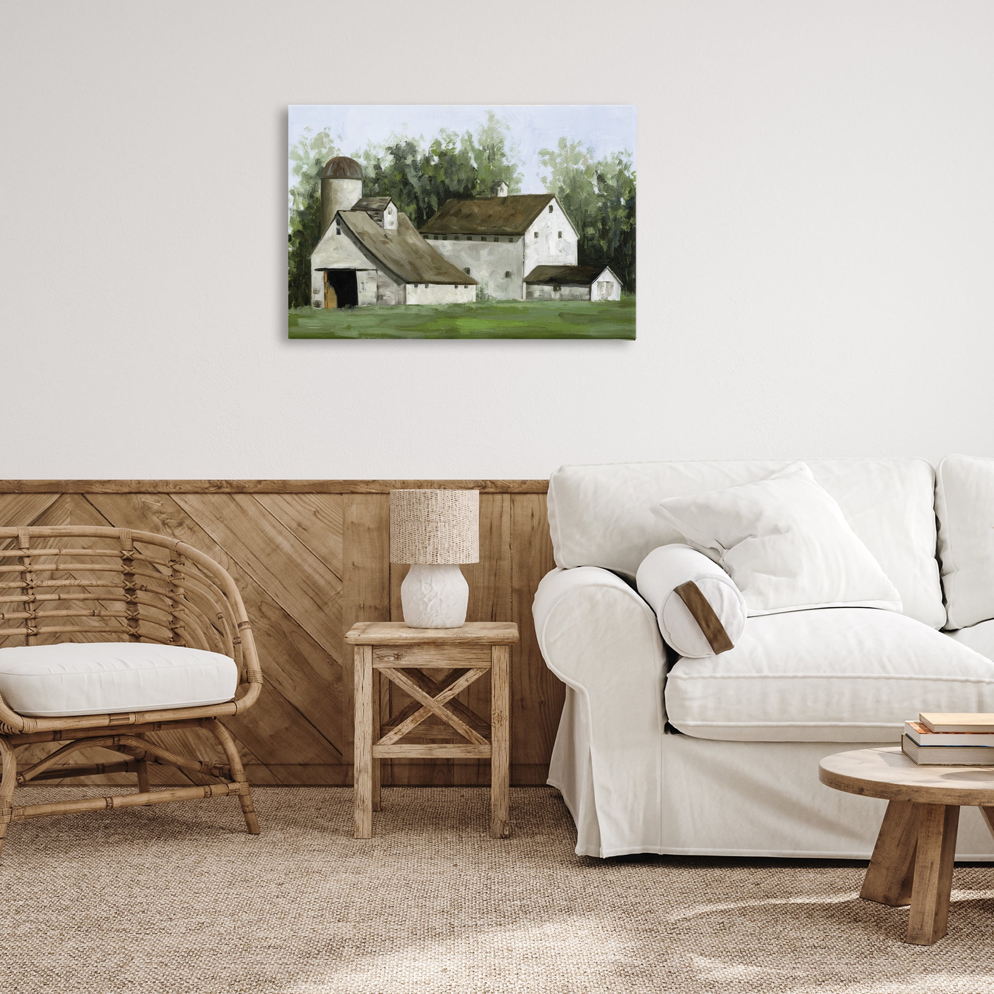 Stupell Industries White Barn Farmhouse Landscape Painting Gallery Wrapped Canvas Art Print Wall Art, 30 x 20