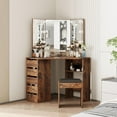 thumbnail image 3 of Corner Vanity and Stool, Corner Vanity Desk with Mirror and Lights, Corner Makeup Vanity with Power Outlet, 3 Color & Brightness Adjustable Light, 3 of 6