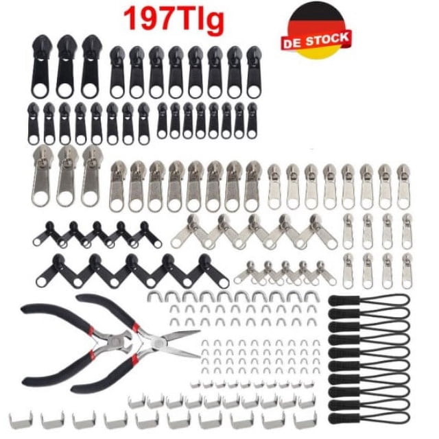 197x Reißverschluss Reparatur Set Cremallera Schieber Metall Repair Ersatz & Zange