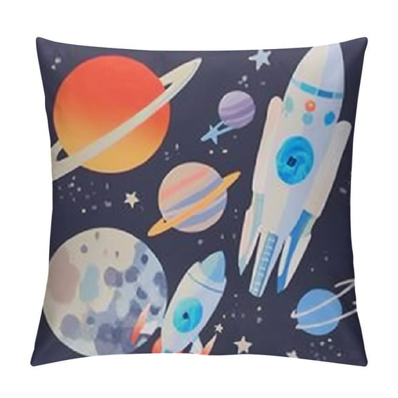 Milky Way Rocket Ship Nursery Throw Pillow Plush