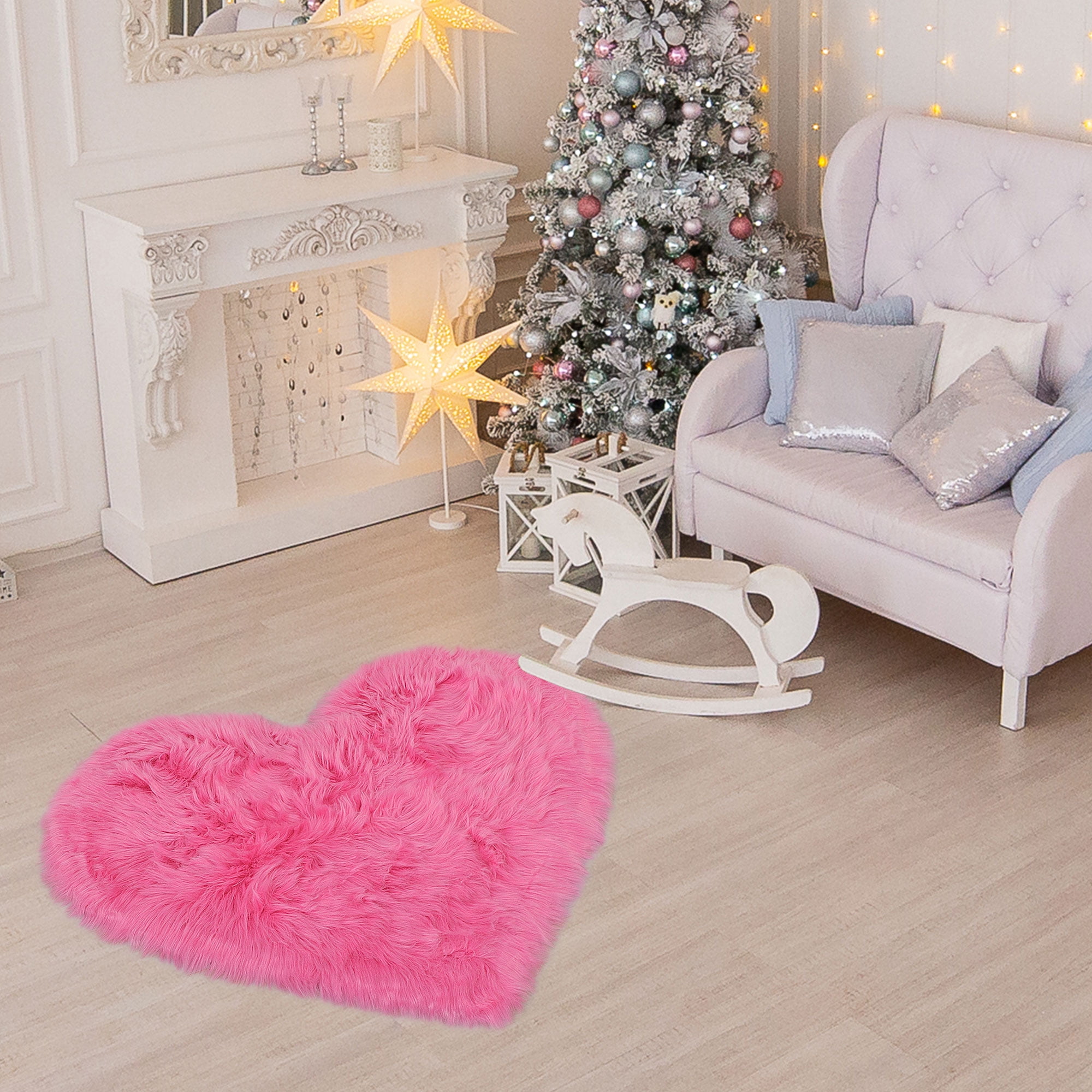 Unique Bargains Heart Shaped Faux Fur Shag Area Rug 2.3Ft x 3Ft Rose Red
