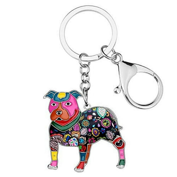 Bonsny Enamel Metal American Pit Bull Terrier Dog Keychains Key Car Purse Bags PETS Charms Gifts