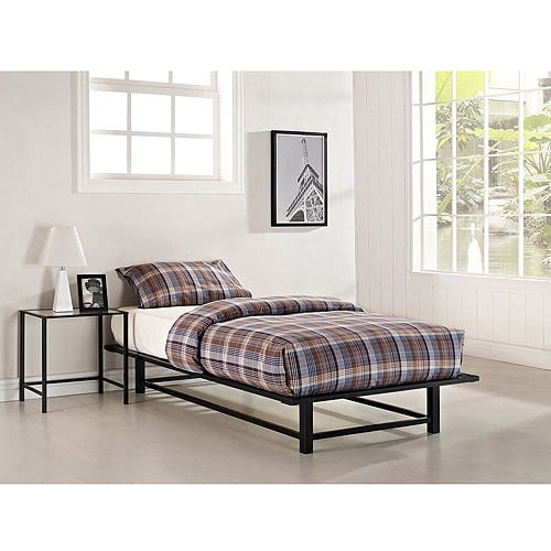 Parsons Twin Metal Ledge Platform Bed and Nightstand Set, Black