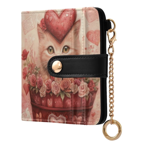 Qxltty Red Basket Cat Ladies Wallet Rfid Slim Thin Compact Credit Card Women Wallet Zipper Coin Pocket and ID Window for Female Gifts
