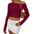 thumbnail image 5 of GEWSEY Womens Off The Shoulder Tops Long Sleeve Going Out Basic Shirts Cute Y2K Fall Trendy Fashion 2025 (Wine, L), 5 of 7