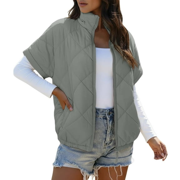 Gaexia Vest for Women,Winter Quilted Vest Lightweight Warm Sleeveless Jacket Coat With Front Zip Pockets for Outdoor Cold Weather