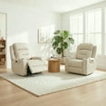 thumbnail image 3 of Spruce & Spring Lay-Flat Genuine Leather Power Recliner Chair with Headrest, Cream, 3 of 9