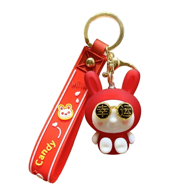 LLavero de conejo esmerilado, llavero delicado rojo acrílico, colgante moderno hecho a mano, accesorios, buena suerte, regalos de Año Nuevo Ropa, zapatos y accesorios Miscelánea tipo 4 17CM Minnieouse AP014290-04