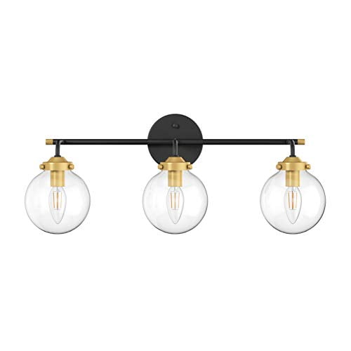 Ralbay Industrial Bathroom Vanity Lights 3 Light Clear Glass Vintage Metal Black Wall Fixture For Exclude Bulb Com Ralbay Industrial Bathroom Vanity, 1960s Bathroom Light Fixtures