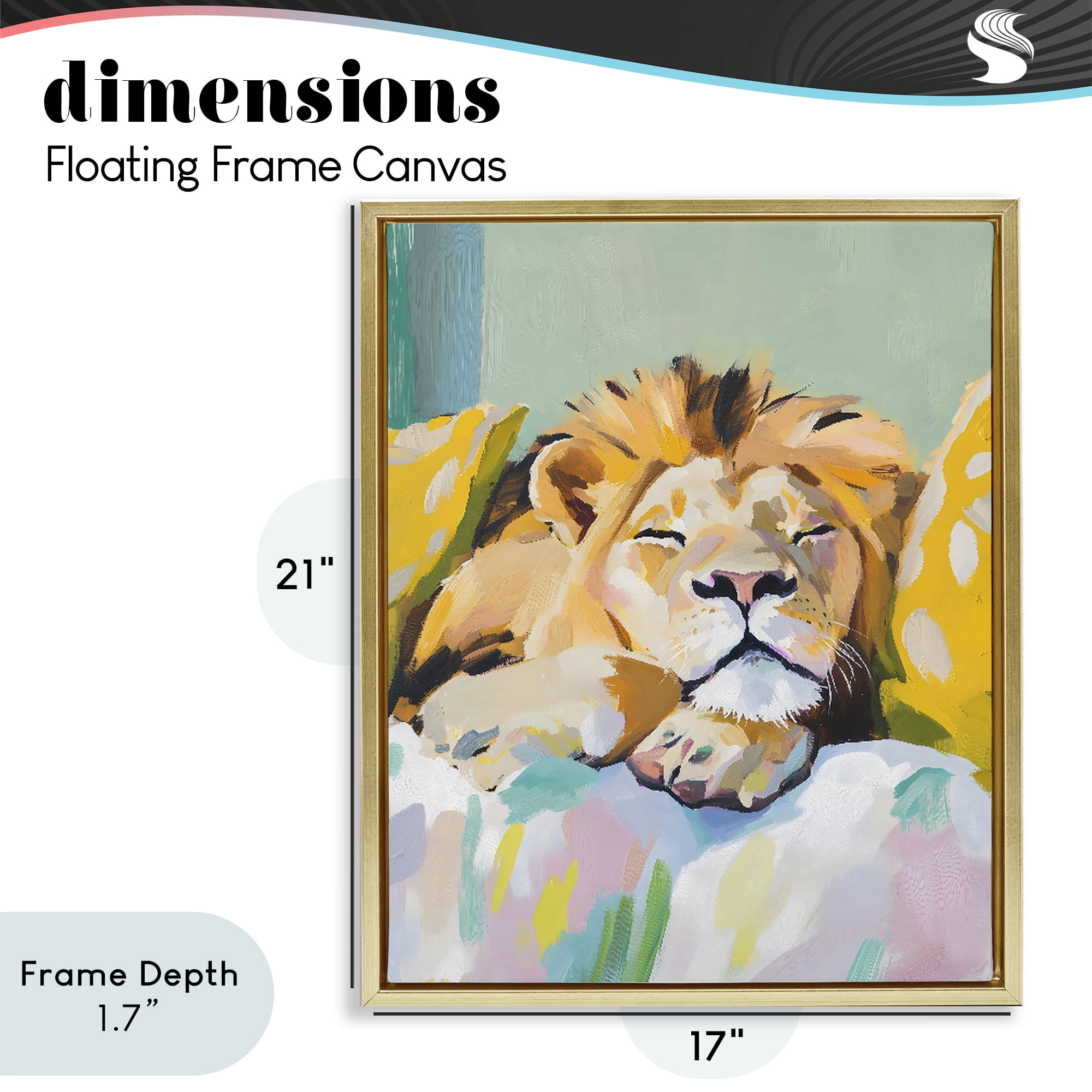 Stupell Industries Sleeping Lion on Pastel Pillows Gold Framed Floater Canvas Wall Art, design by The Prints Vibe