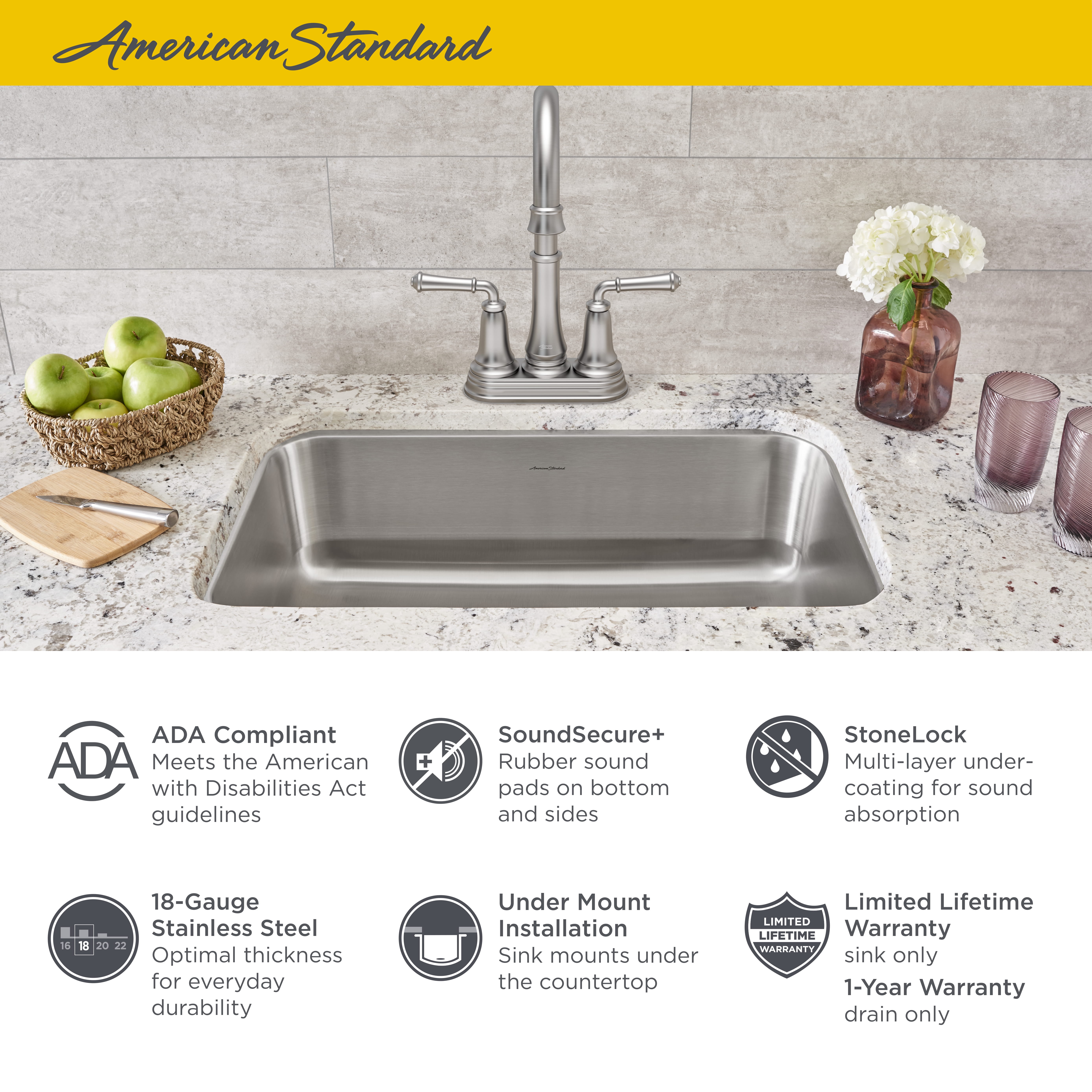 American Standard Portsmouth Undermount Stainless Steel 23 in. ADA
