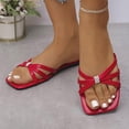 thumbnail image 6 of HomeDM Women's Slide Sandals Square Open Toe Flat Strappy Sandals Summer Slip On Beach Vacation Slides, Hot Pink Size 7.5, 6 of 8