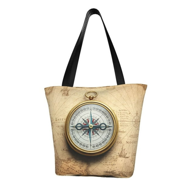 Balery Magnetic Old Compass On World Map Bolsa de Hombro con Diseño, Bolsa Grande y Duradera, Bolsa Versátil para Compras