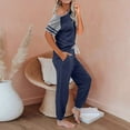 thumbnail image 6 of ZRBYWB Pajamas For Women Short Sleeve Color Block Sleepwear Tops With Long Pants Pjs Set Nightwear Women Pajama Set, 6 of 7