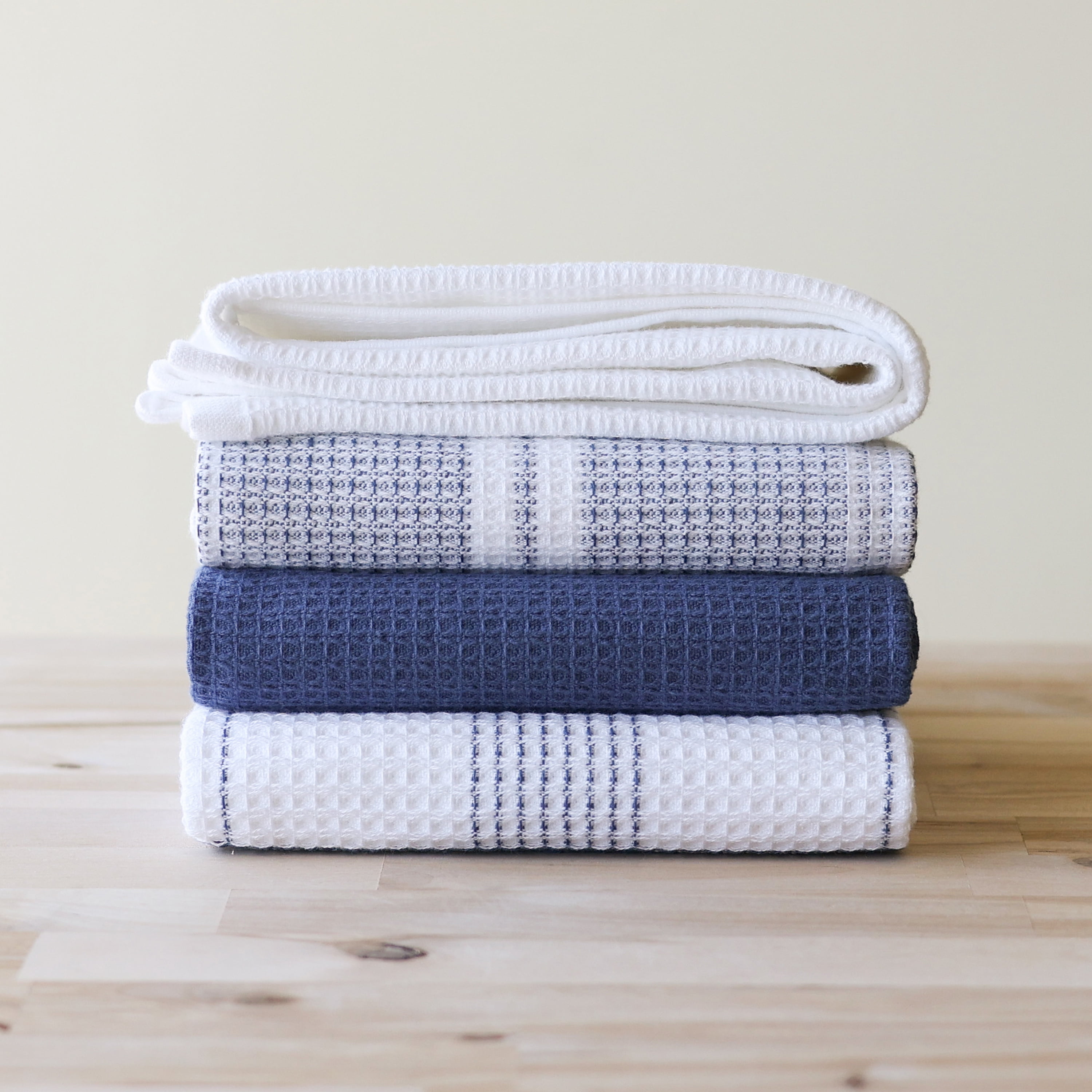 (2 pack) Better Homes & Gardens 4 Piece Waffle Kitchen Towel, Washed Indigo