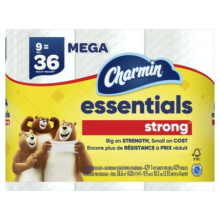 Charmin Essentials Strong Toilet Paper, 9 Mega Roll