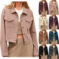thumbnail image 7 of FAIWAD Cropped Jacket Women Casual Button Down Corduroy Shacket Jackets Trendy Retro Streetwear Outerwear, 7 of 7