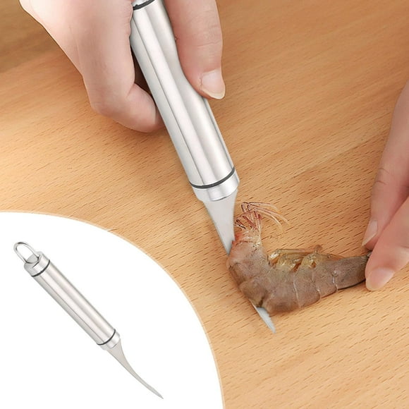 Herramienta desvenadora de camarones, limpiador y pelador de camarones de acero inoxidable con mango ergonómico, agarre antideslizante para una preparación rápida, ideal para cocineros