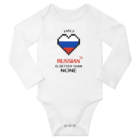 

1/2 Half Russian is Better Than None Cute Baby Long Slevve Rompers Bodysuit (White 6-12 Months)
