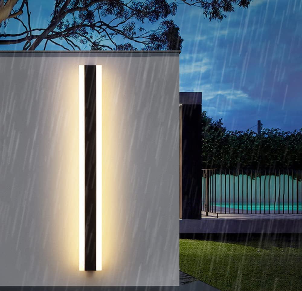 Outdoor Wall Sconce LED Modern Wall Lights Fixture Long Strip Black Sconces Wall Lighting White Acrylic Wall Light IP67 Suitable for Living Room Porch Patio Garage (Dimmable(3000-6000k), 59 INCH)