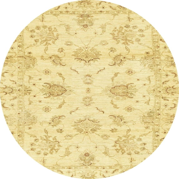 Ahgly Company Indoor Round Abstract Mustard Yellow Oriental Area Rugs, 4' Round