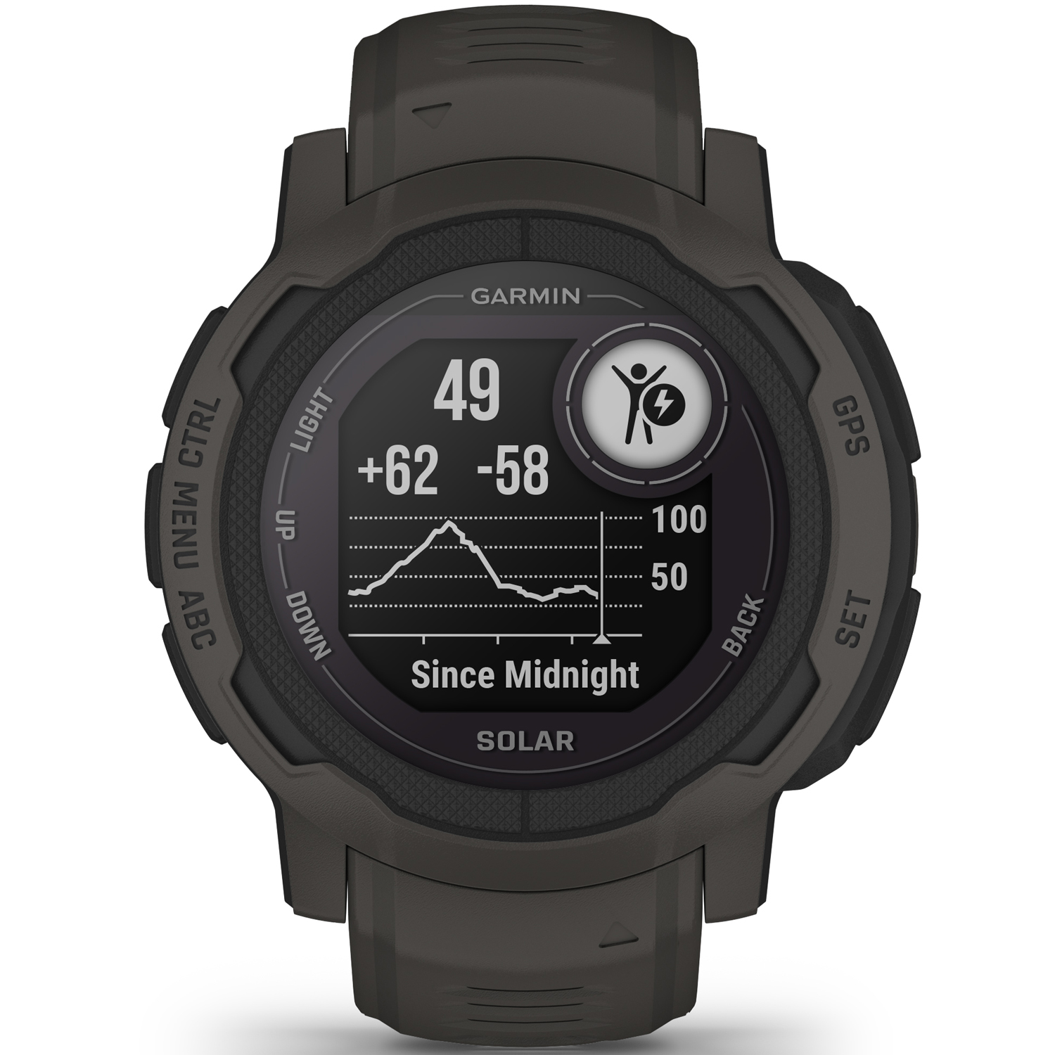 Garmin Instinct 2 Solar, GPS Outdoor Watch, Solar Charging Capabilities, Multi-GNSS Support, Traceback Routing, Graphite