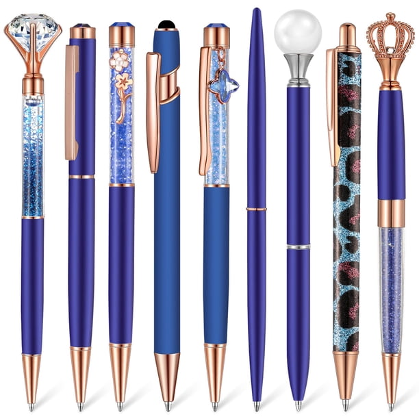 Set de 9 Bolígrafos Metálicos Azul Oscuro con Brillos Janmini