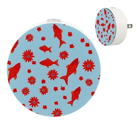 

Night Lights Plug Into Wall [2 Pack] Night Light for Kids LED Nightlight with Dusk to Dawn Sensor for Bathroom Decor Children Room Art Pink Cherry Blossom Koi